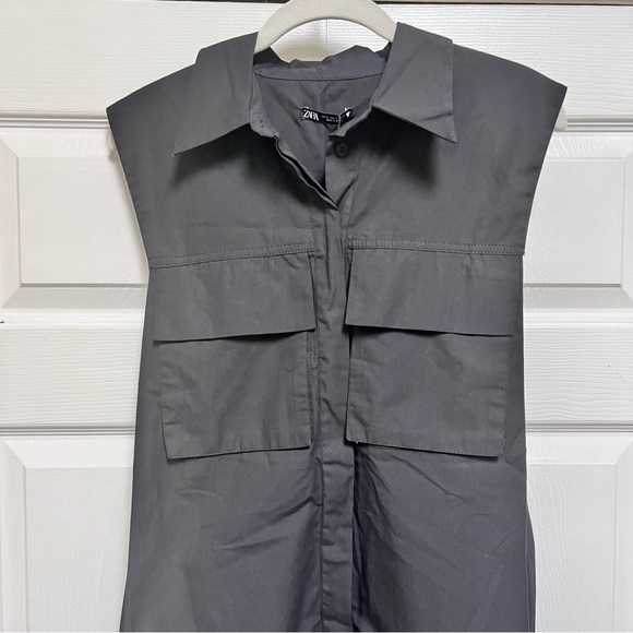 Zara Sleeveless Black Shirt Dress Button Down Size Small NWT - Picture 5 of 16
